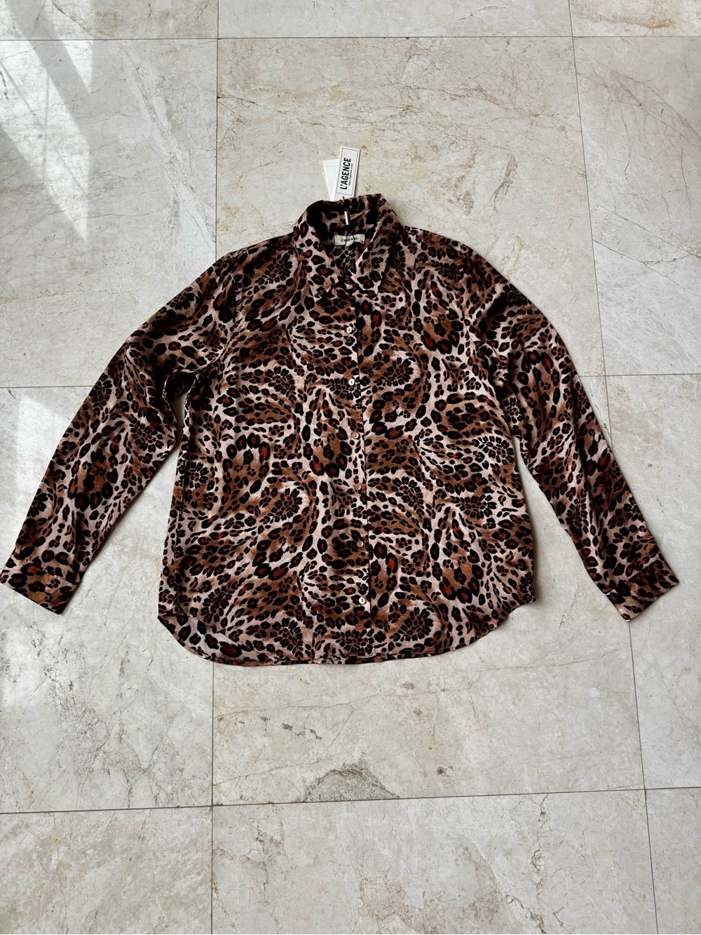 L’Agence Tyler Silk Leopard Print Long-Sleeve Blouse - Brown size M - Picture 5 of 12